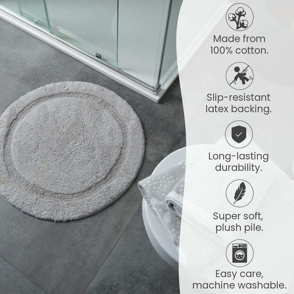 image 1 of Round Bath Mat 100% Cotton - Dove Grey