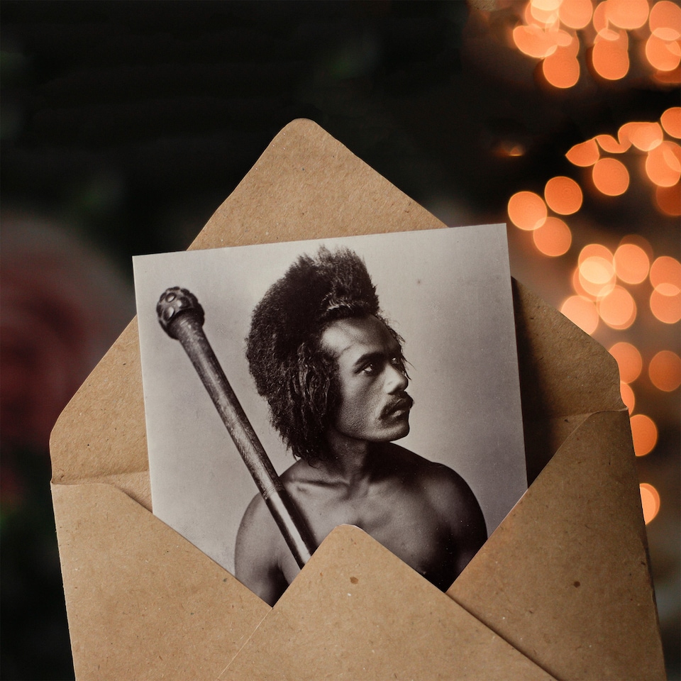 image 1 of Burton Brothers Photograph of a Fijian Warrior Art Greeting Card