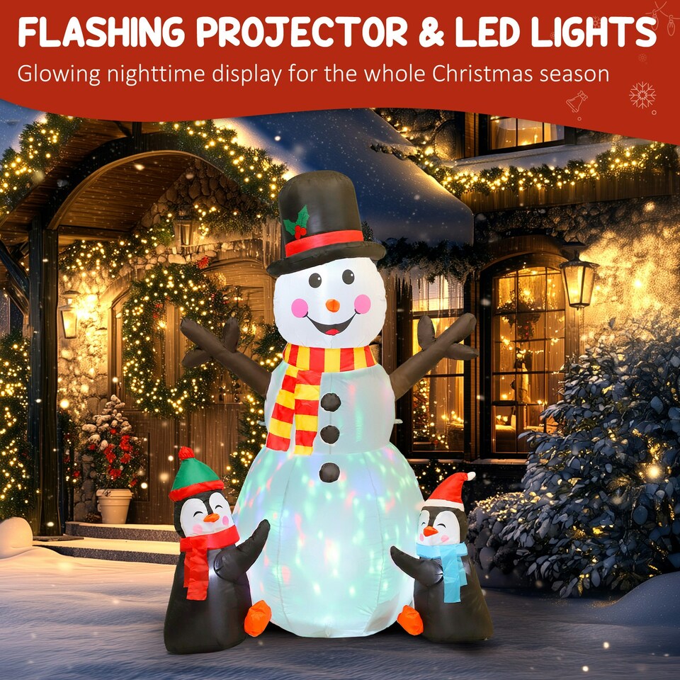 image 1 of Outsunny Blow Up Christmas Inflatables with Flashing Projector Light