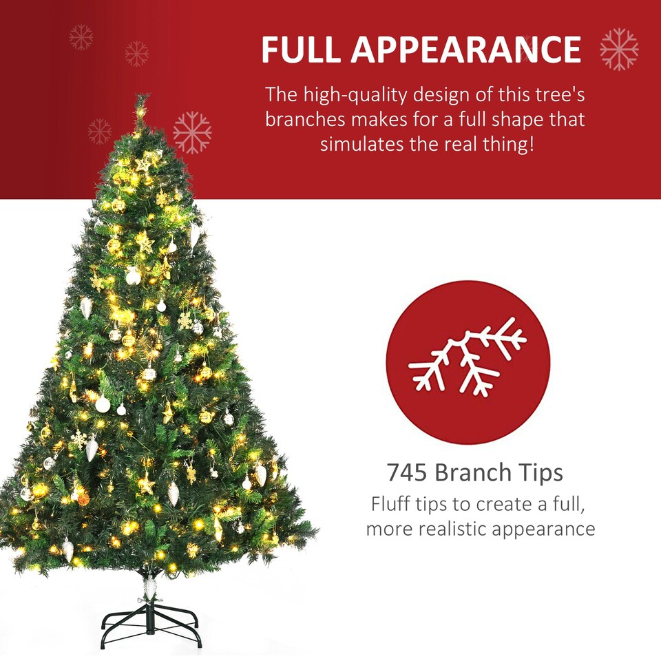 image 1 of HOMCOM 6FT Pre-Lit Artificial Christmas Tree Holiday Décor Ornament Stand