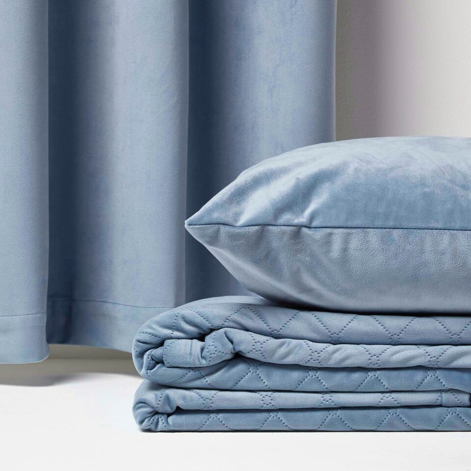 image 1 of Homescapes Diamond Quilted Blue Velvet Bed Throw Blue