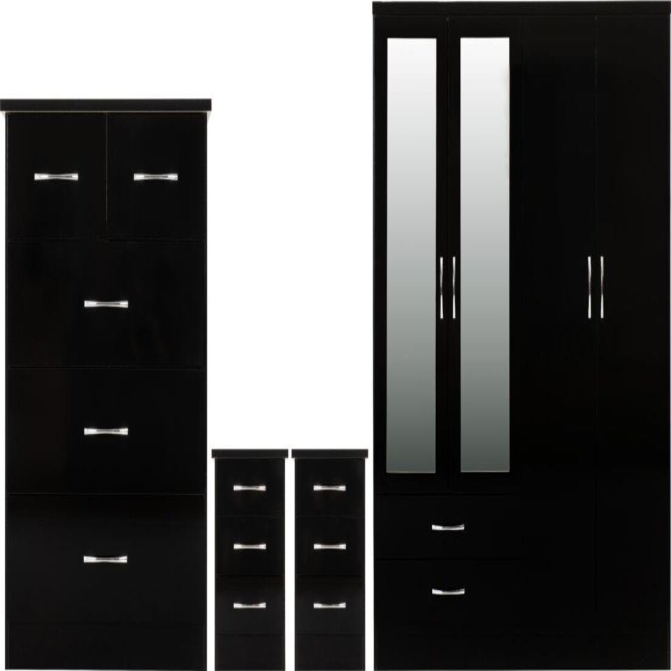 image 1 of Nevada 4 Door Wardrobe 4 Piece Bedroom Set Black
