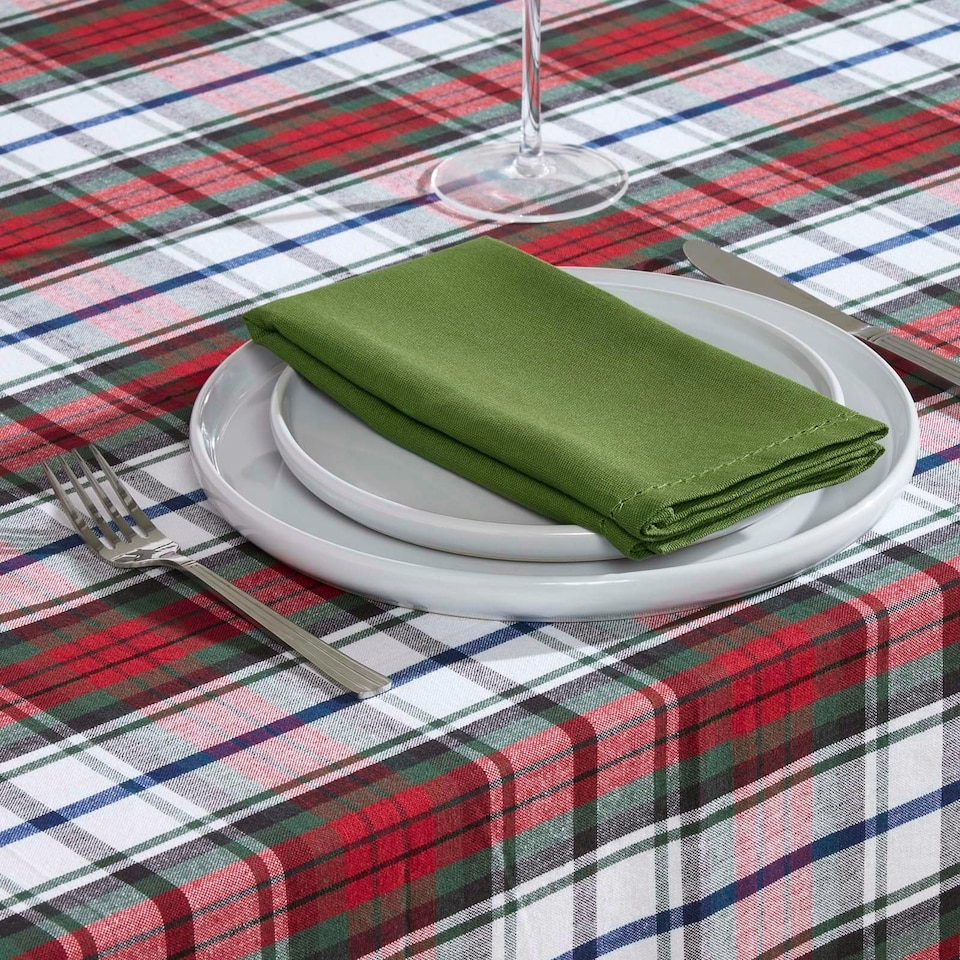 image 1 of Homescapes Red Macduff Tartan Christmas Tablecloth - 137 x 228 cm | Red | 137cm x 228cm (54" x 90")