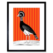 Crowned Crane Orange Stripes Modern Bold Animal 9x7" Black Framed Wall Art Print