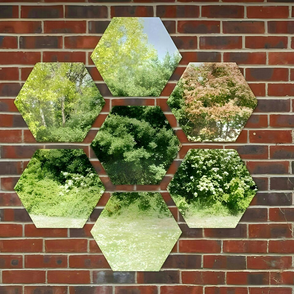image 1 of Primrose Acrylic Wall Mounted Silver Hexagonal Illusion Mirror 180cm x 75cm