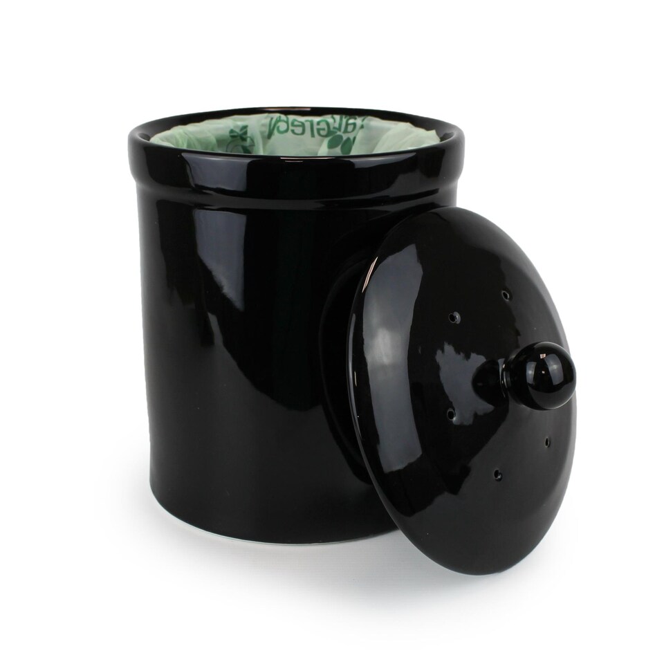 image 1 of Black Ceramic Compost Caddy - Portland Kitchen Ceramic Compost Bin for Food Waste Recycling