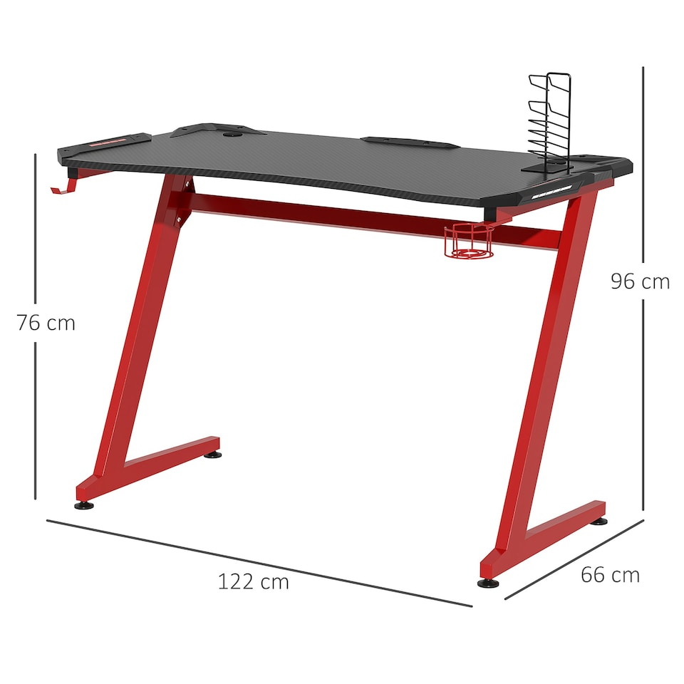 image 1 of HOMCOM Gaming Desk with Gamepad Holder Cup Holder Headphone Hook
