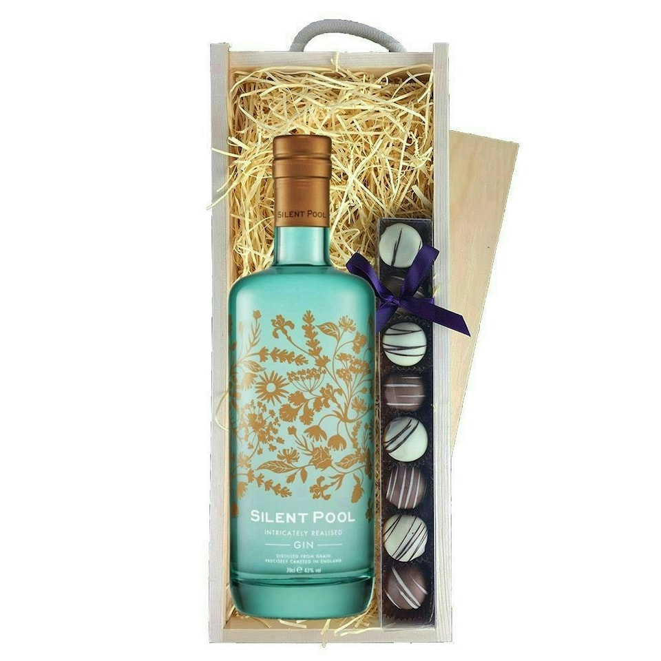 image 1 of Silent Pool Gin & Truffles, Wooden Box 70cl 43% abv