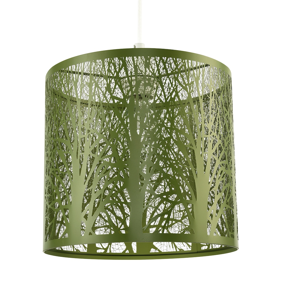 image 1 of Unique and Beautiful Olive Green Metal Forest Design Pendant Shade