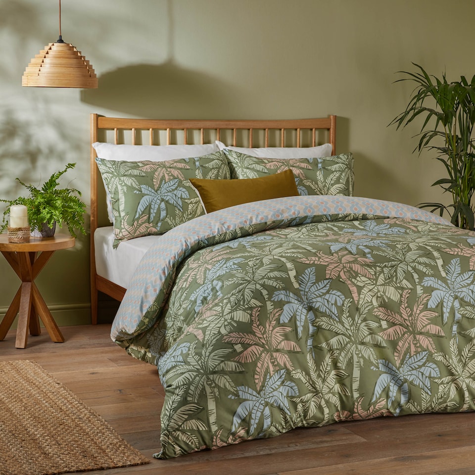 image 1 of Duvet Day Kentia Printed Soft Touch Duvet Cover Set | Green | Palm Green | Single | 1