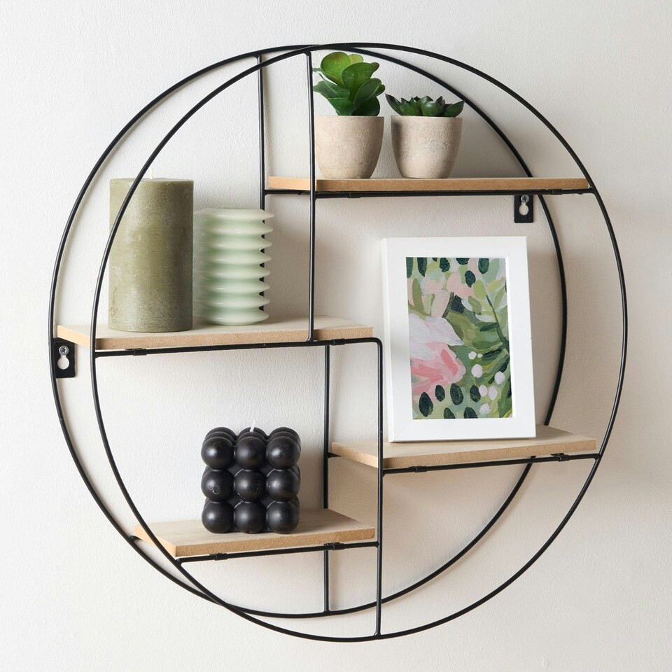 image 1 of OHS Round Multi Tier Foldable Home Office Decor Wall Mounted Display Storage Shelving - Natural