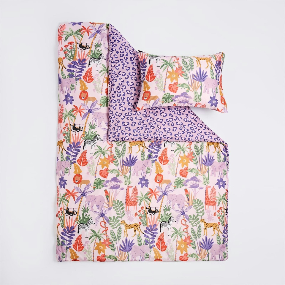 image 1 of OHS Safari Print Reversible Microfibre Duvet Cover and Pillowcase Set, Single - Purple
