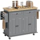 image 1 of HOMCOM Kitchen Island on Wheels, Rolling Kitchen Storage Trolley with Rubber Wood Top, Drawers, Adjustable Shelves, Towel and Spice Rack for Dining Room, Grey