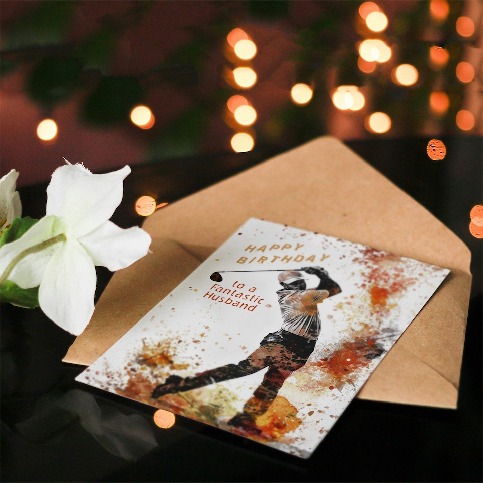 image 1 of Fantastic Golf Lover Tee Shot Driver Swing Husband Birthday Card