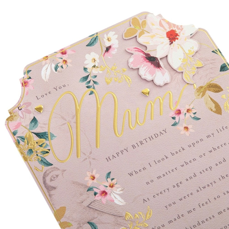 image 1 of Pink Traditional Floral Design with Heartfelt Verse Mum Birthday Card