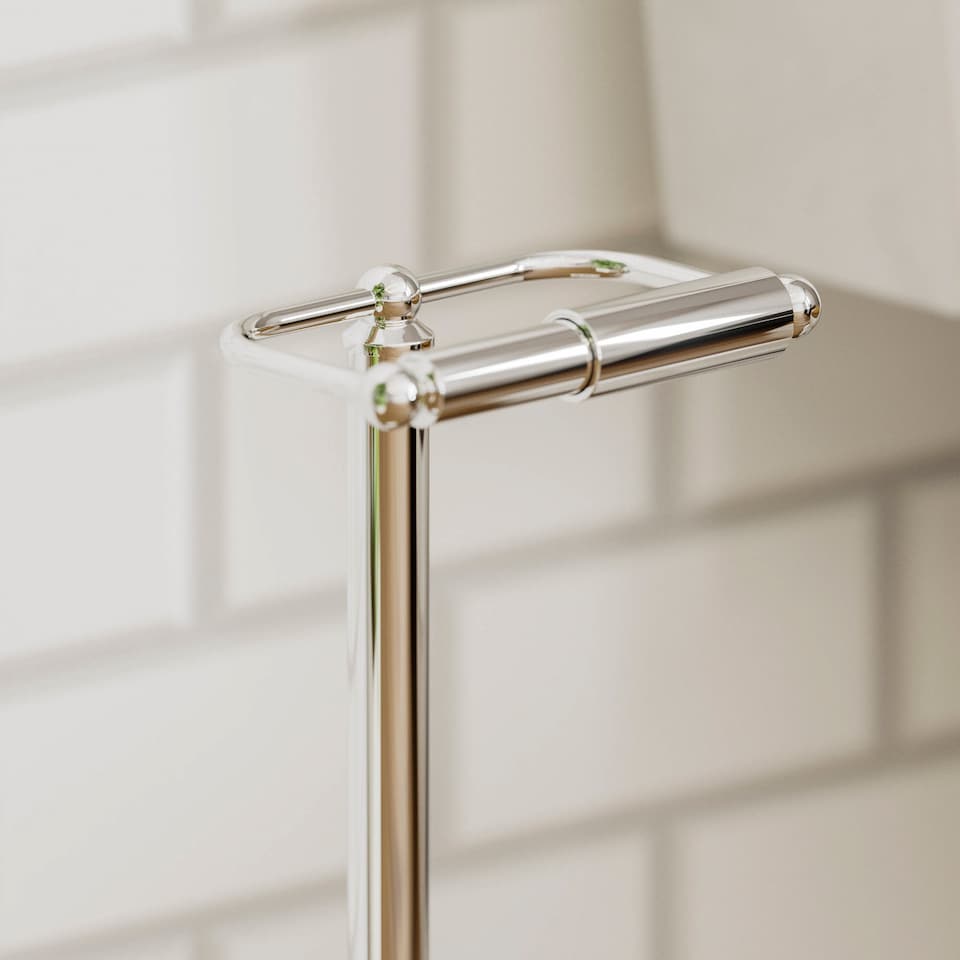 image 1 of Bath Vida Floor Standing Bathroom Toilet Roll Holder - Chrome