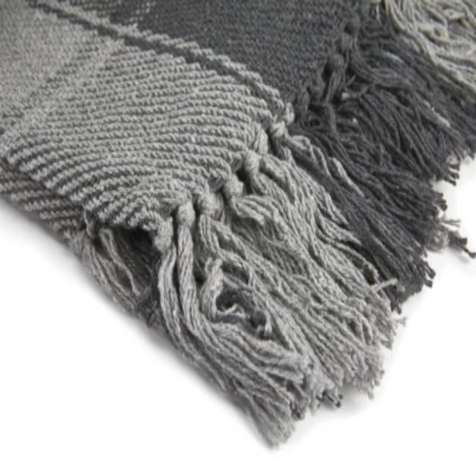 image 1 of Comfy Check Collection Recycled Cotton Throw in Charcoal (90" x 100") Grey | Grey