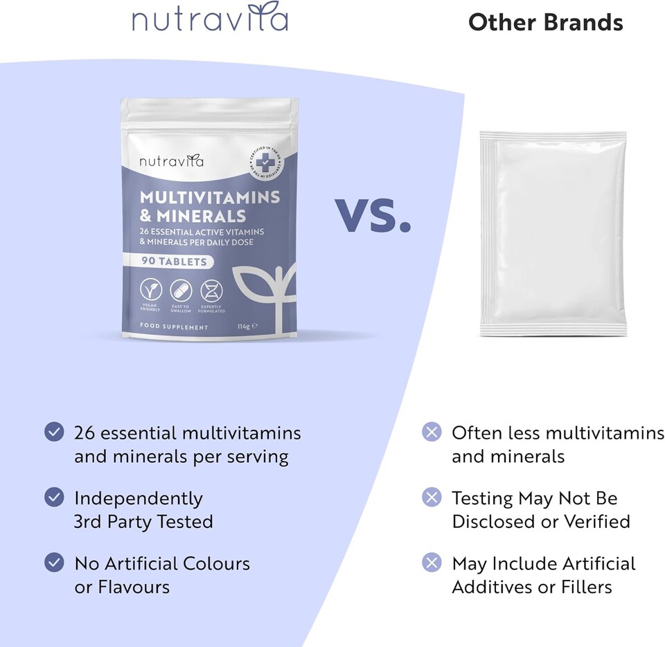 image 1 of Nutravita Multivitamin Tablets - 26 Essential Vitamins & Minerals, Vitamin C, D, Iron, Zinc - Immune System Support - Made in The UK - 90 Vegan Tabs