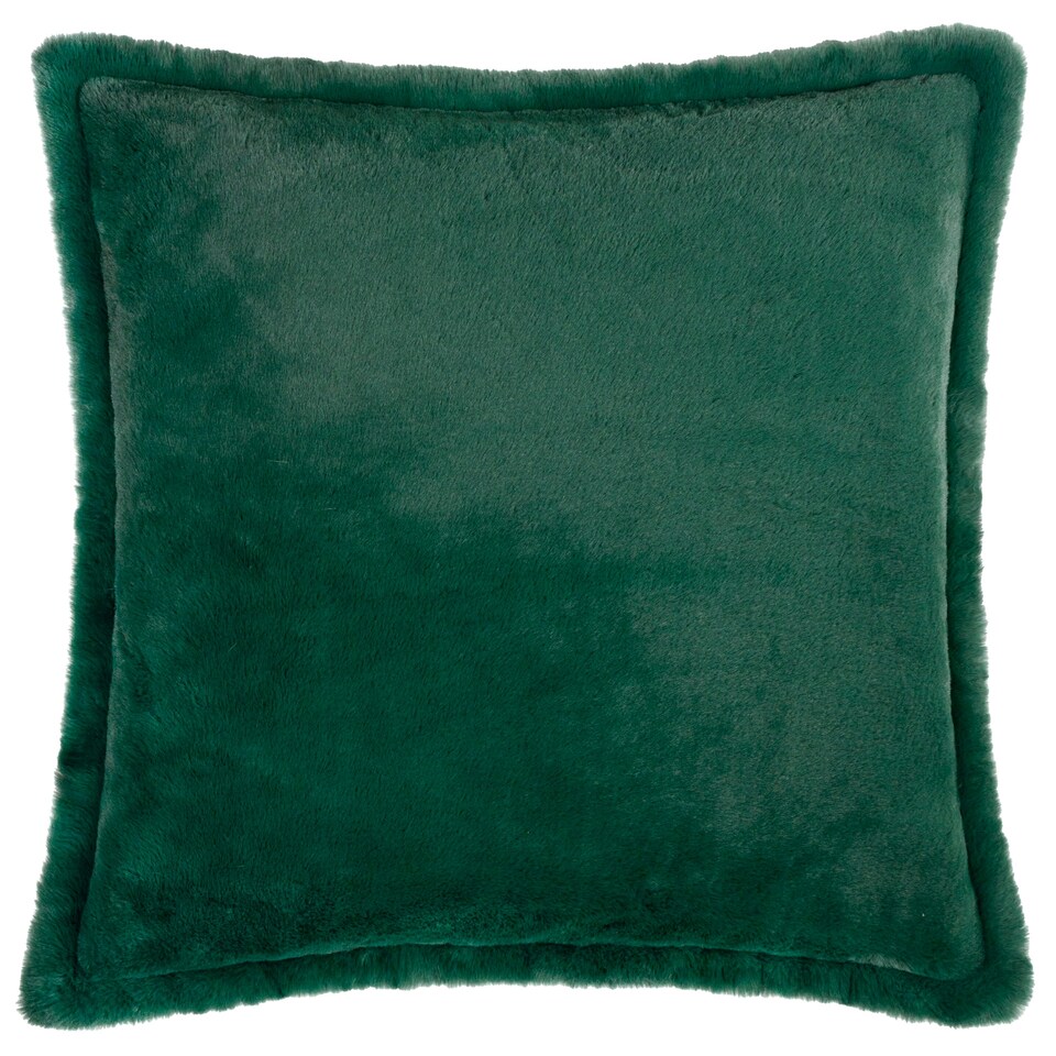 image 1 of Furn Kallu Faux Fur Polyester Filled Cushion Green | 45 cm x 45 cm