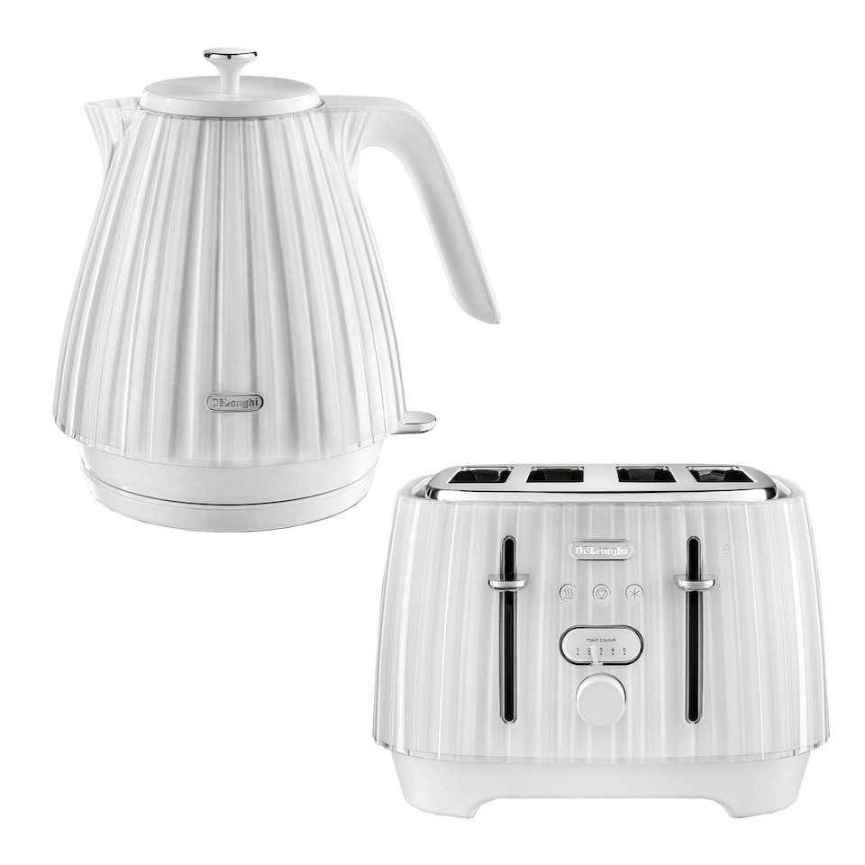 image 1 of Delonghi Ballerina 1.7L Kettle & 4 Slice Toaster Set, White