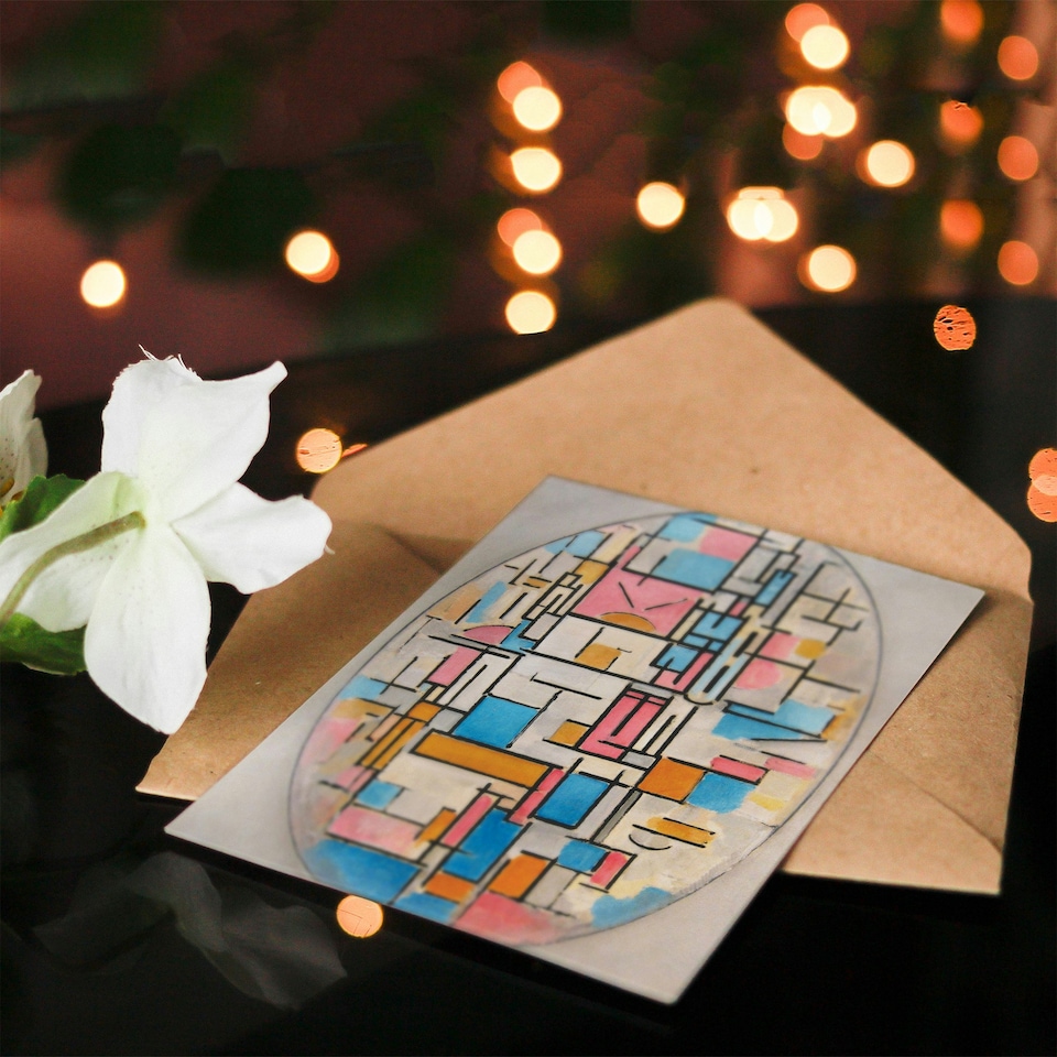 image 1 of Piet Mondrian Art Card Composition in Oval with Colour Planes
