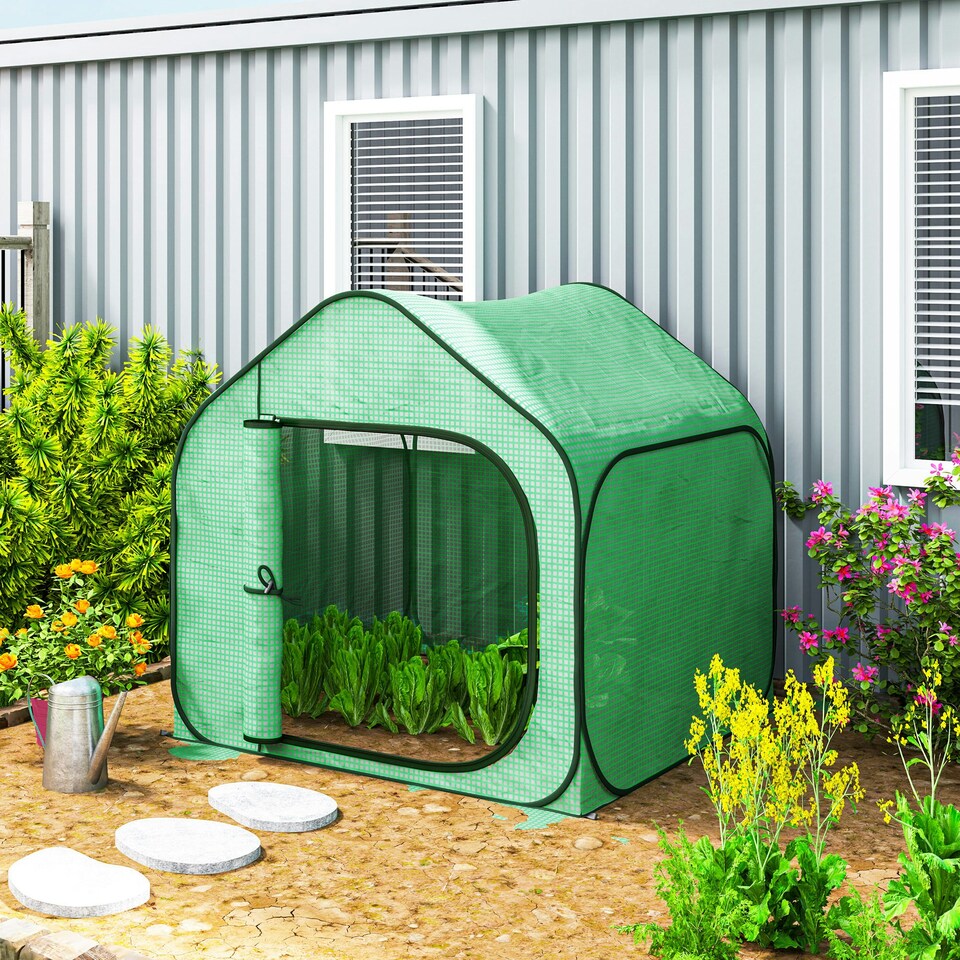 image 1 of Outsunny Mini Pop Up Greenhouse w Reinforced PE Cover, Zipper Door, Green