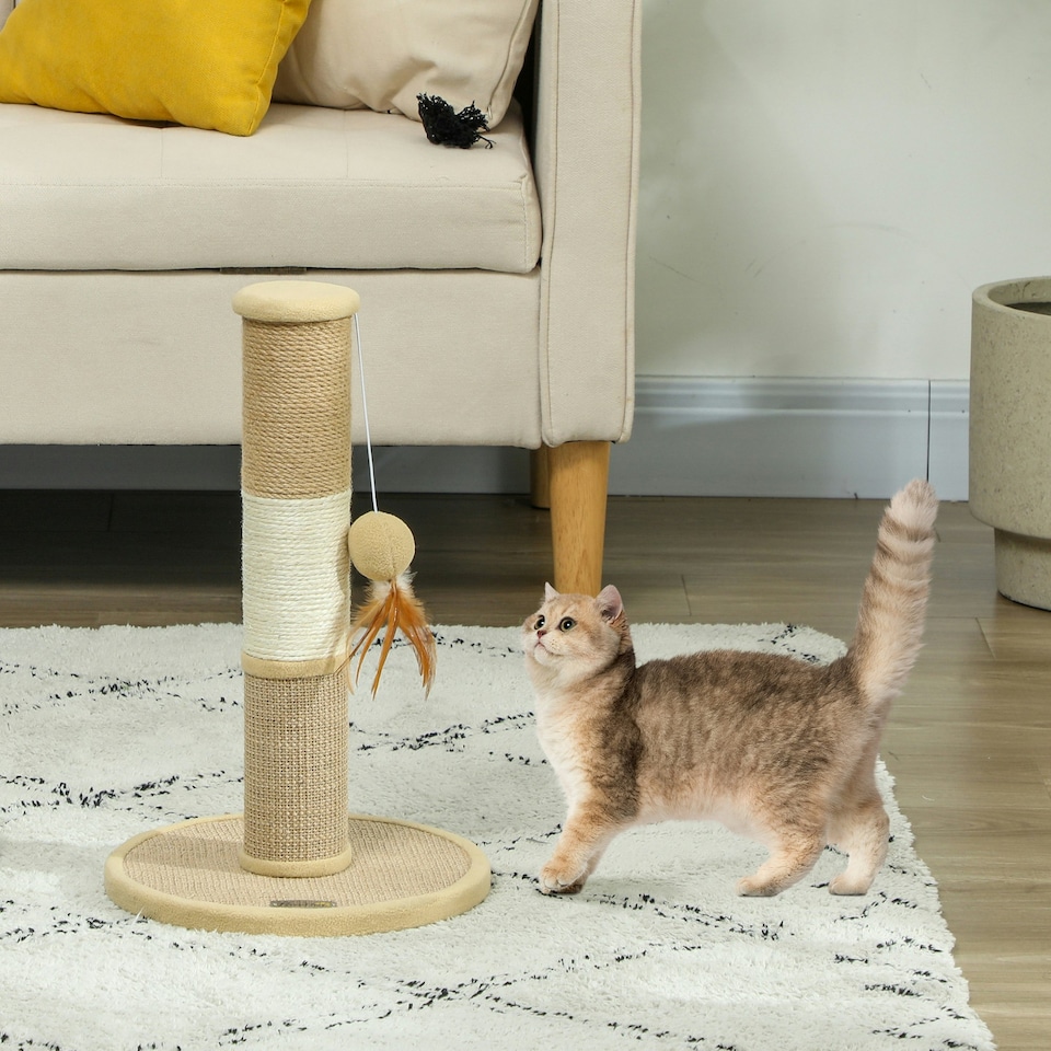 image 1 of PawHut Cat Scratching Post with Jute Sisal Rope Toy Ball, 47cm, Tall Brown
