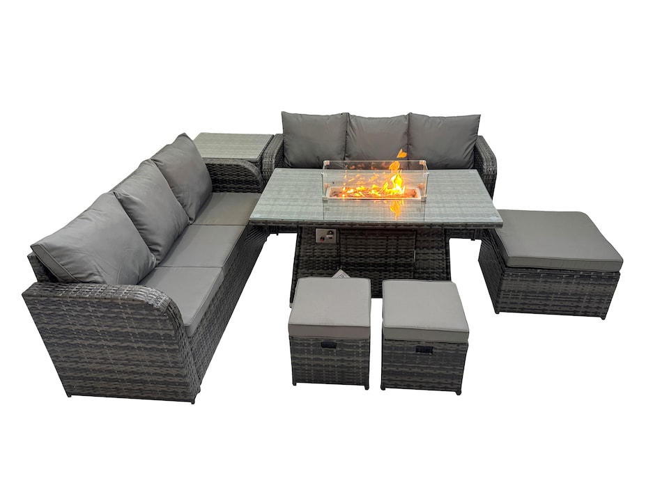 image 1 of Fimous Garden Outdoor Rattan Furniture Set Rattan 3 Seater Sofa with 3 Stools Side Table Dark Grey Mixed