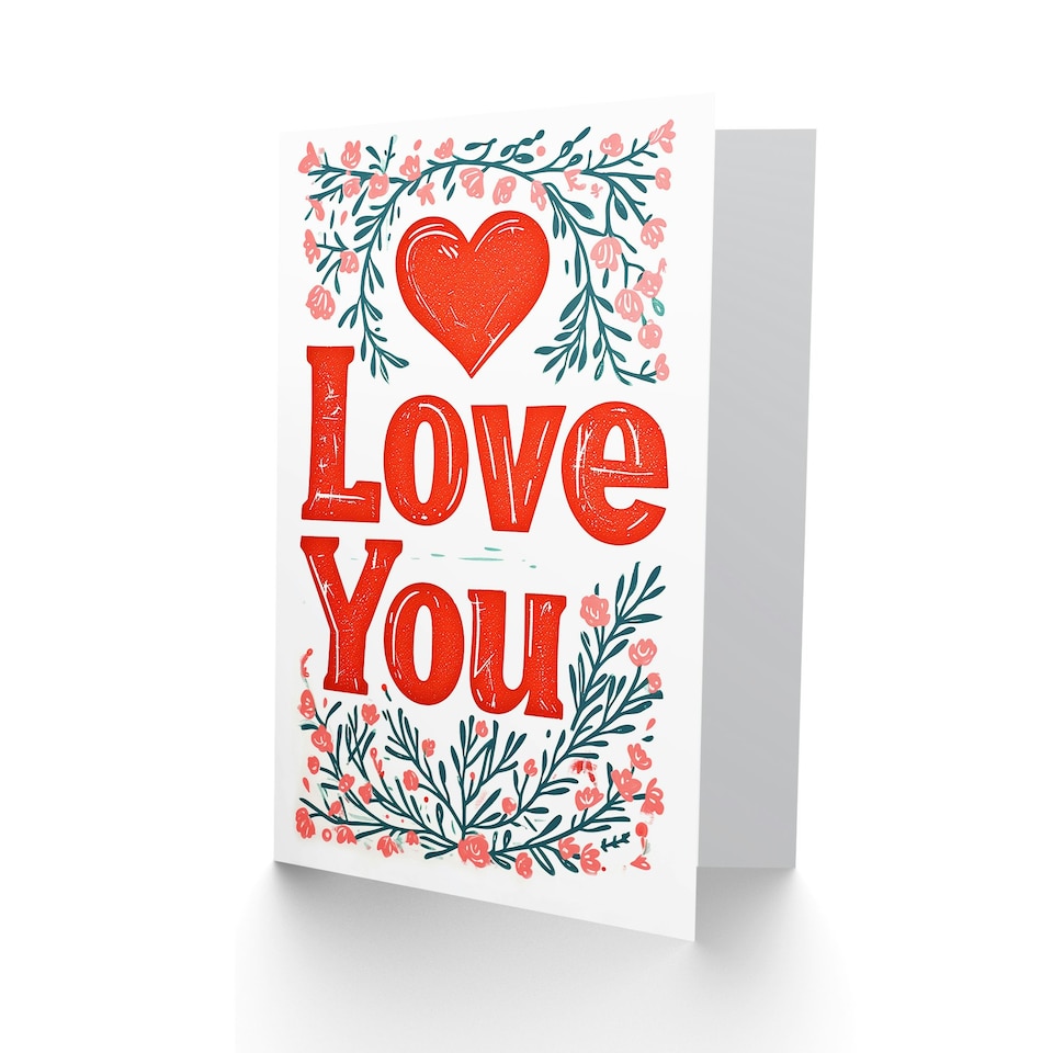image 1 of Love You Heart Floral Letterpress Anniversary Valentines Her Wife Card