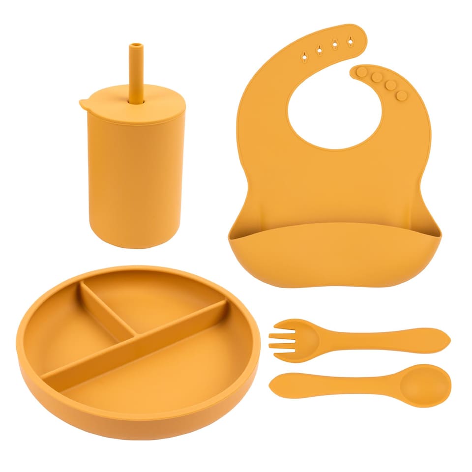 image 1 of Tiny Dining 4pc Baby Silicone Suction Weaning Set - Ochre