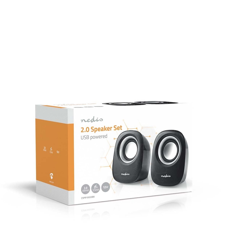 image 1 of Nedis PC Speakers for Computer, Laptop, Tablet, Smartphone, Portable Speaker Set 12W, Wired with USB and 3.5mm Jack, Black and Silver