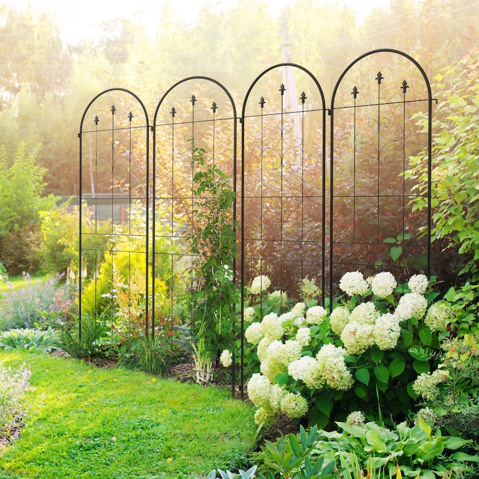 image 1 of Outsunny Set of 4 Metal Trellis for Climbing Plants, Arrow Design | Black | Black | 50W x 180Hcm