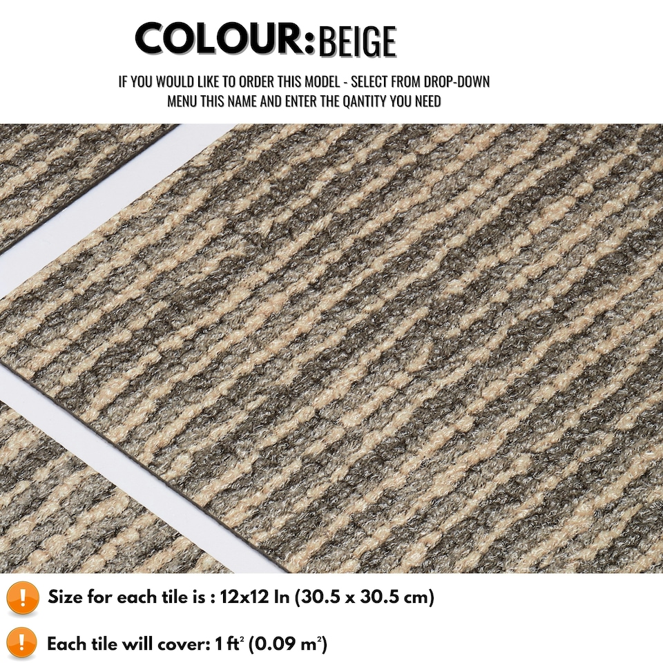 image 1 of NOVECRAFTO Vinyl Floor Tiles Self Adhesive – 12x12in Peel and Stick Flooring with Beige Faux Carpet Effect – Durable & Easy to Clean for Any Room | Brown | 5.57 sqm