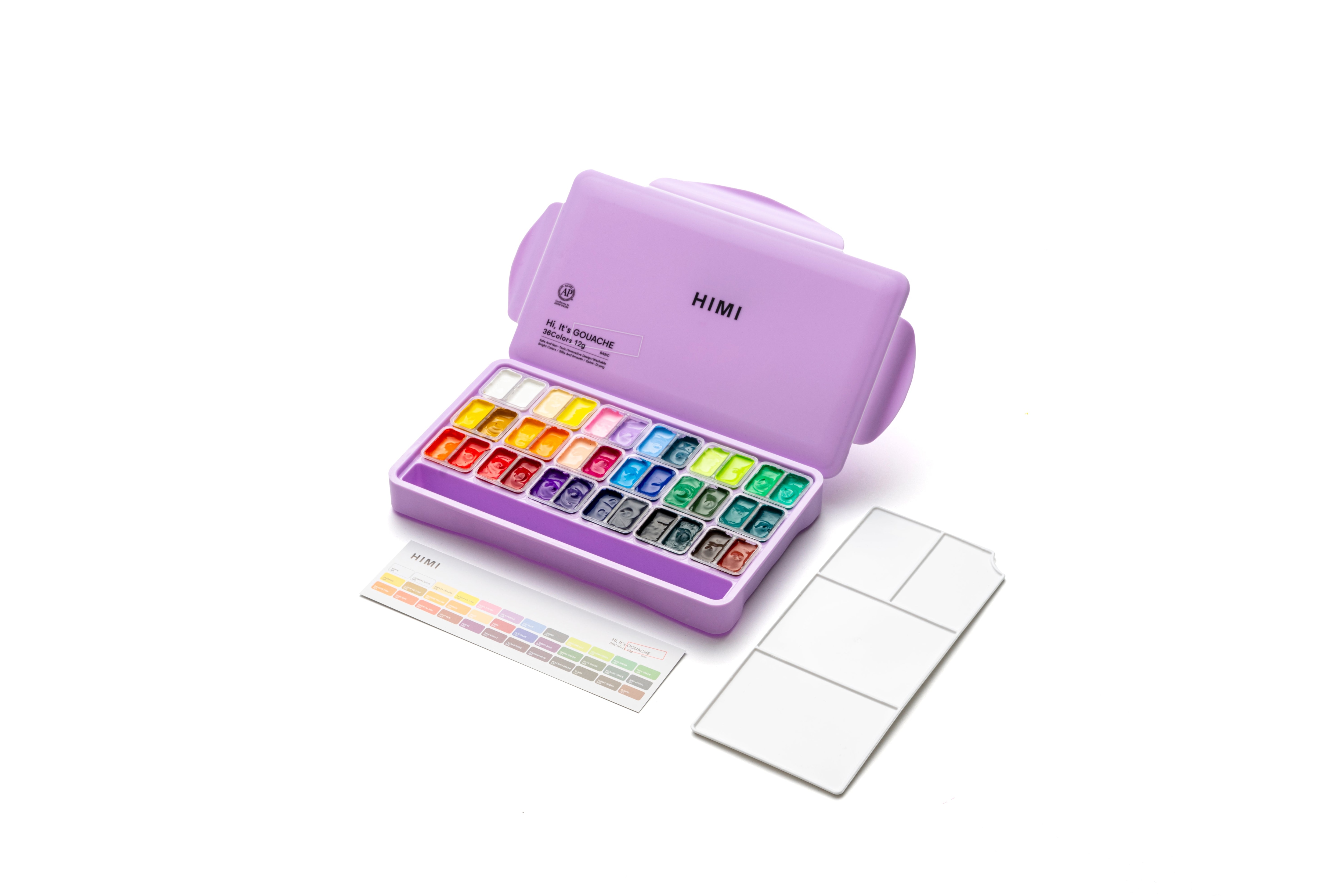 HIMI Twin Cup Gouache Set 36 Paint Colours, Purple Case, Add Water To Reactivate, Smooth, Rich Colours, Gift, Artist Art Supplies, Large Scale Art Work To Fine Details, Ready To Use Gouache Colors