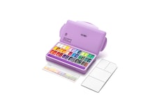 HIMI Twin Cup Gouache Set 36 Paint Colours, Purple Case, Add Water To Reactivate, Smooth, Rich Colours, Gift, Artist Art Supplies, Large Scale Art Work To Fine Details, Ready To Use Gouache Colors