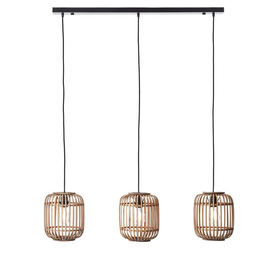 image 1 of Mathias Bar Pendant Ceiling Lamp, Natural Bamboo, Plywood, Matt Black Paint