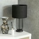image 3 of ValueLights Gabbia Pair of Black Wire Cage Metal Bedside Dimmer Touch Table Lamps with Fabric Drum Lampshade