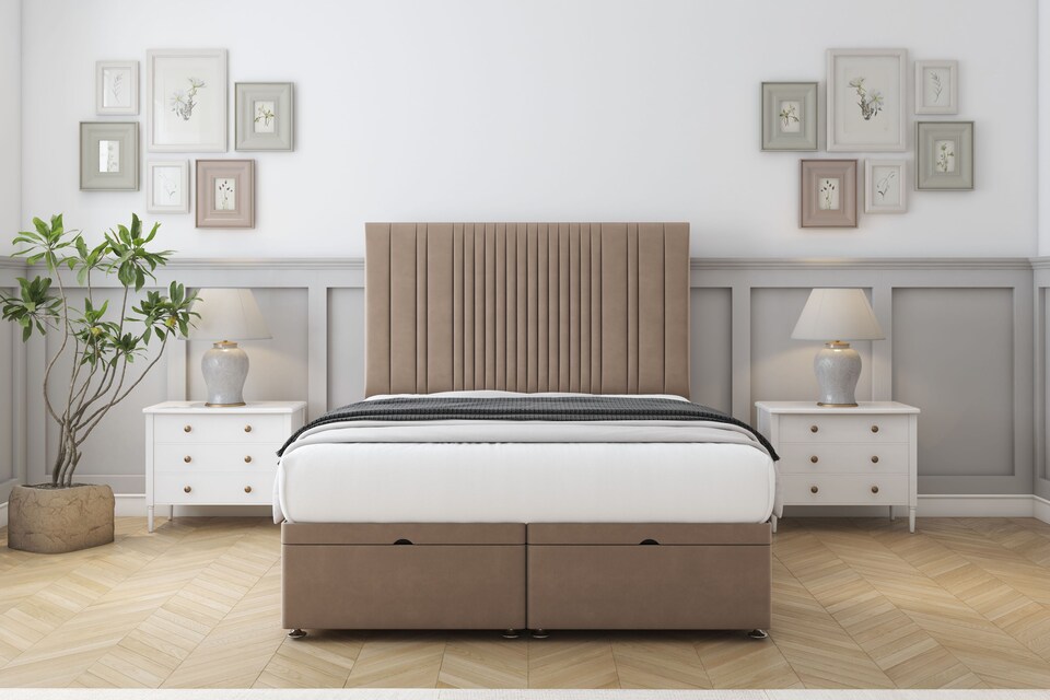 image 1 of Sloomy Kingsley Mink Plush Ottoman Bed With Mattress With 26" Strutted Headboard 4' Small Double