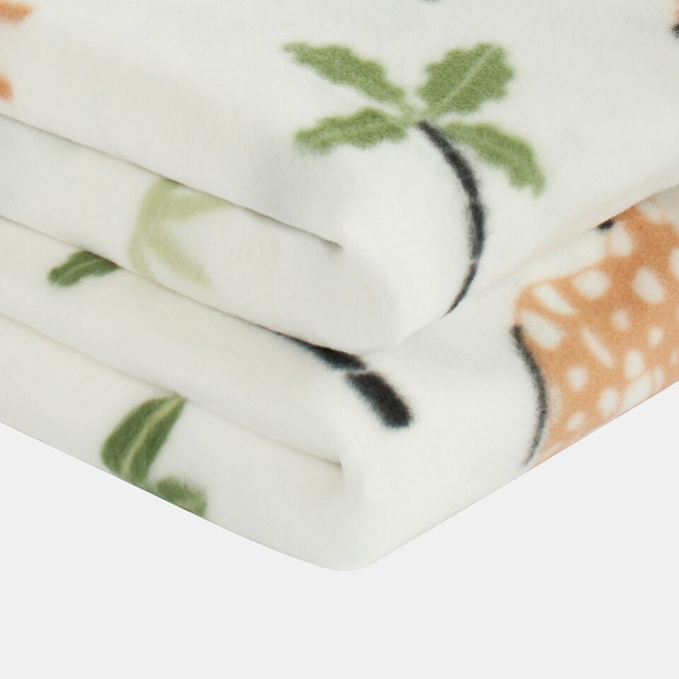 image 1 of OHS Kids Fleece Blanket Safari Animals, 120x150cm - Cream