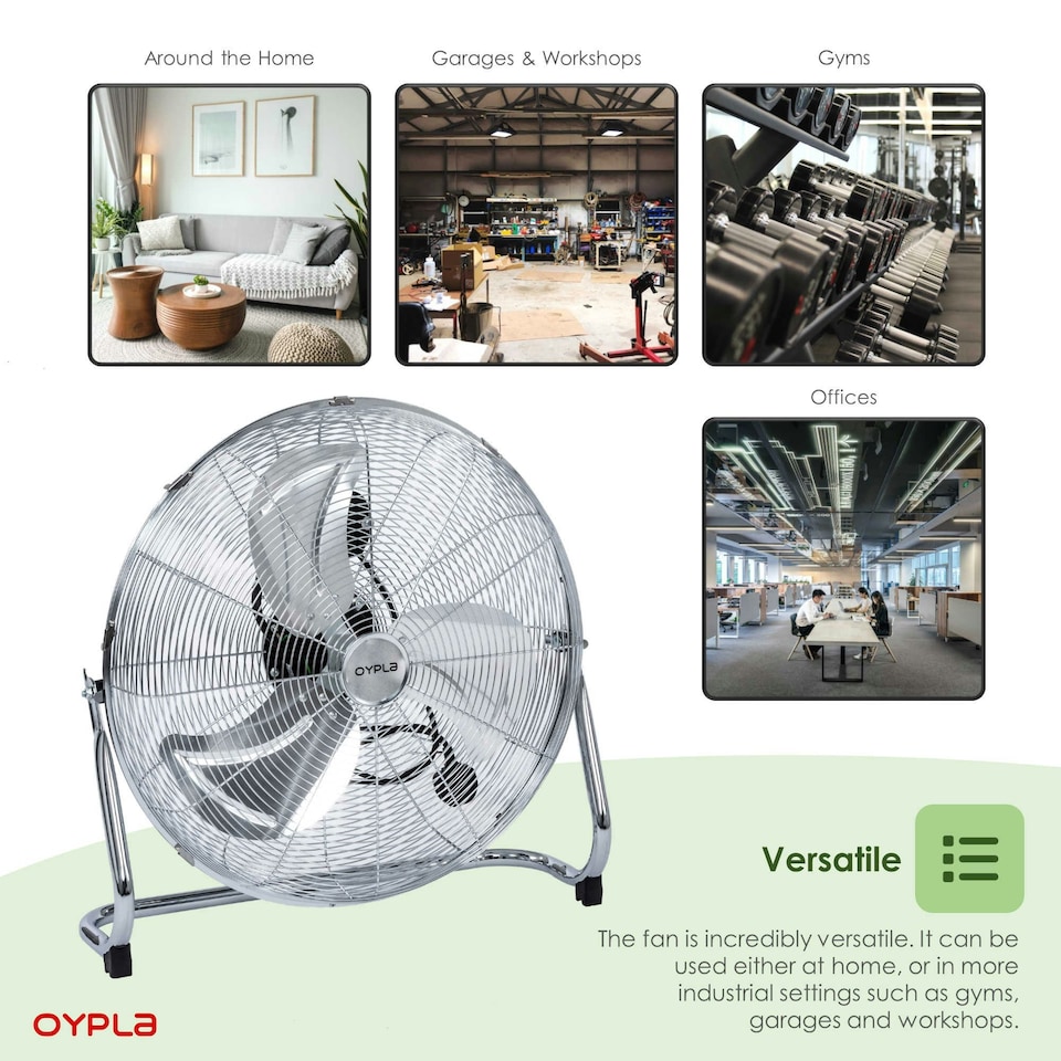 image 1 of Oypla Electrical 20" Inch 50cm Chrome 3 Speed Floor Standing Gym Fan Hydroponic