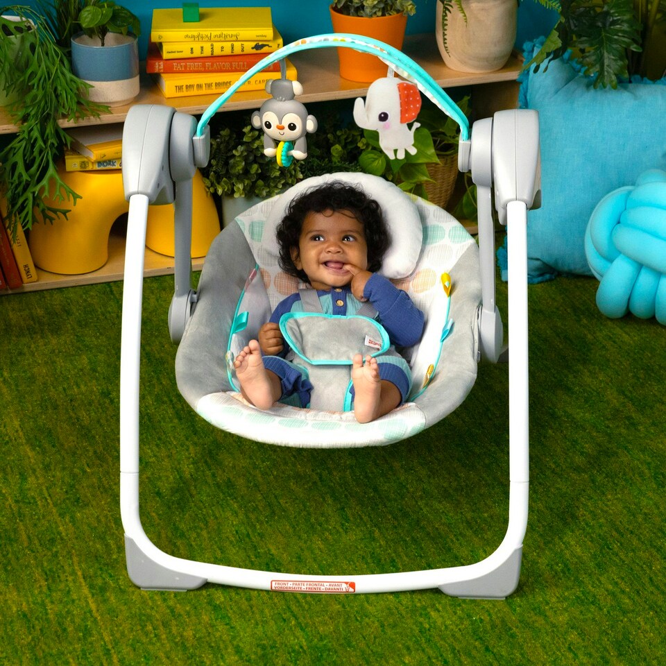 image 1 of Bright Starts Whimsical Wild Portable Compact Automatic Baby Swing with Music Newborn+