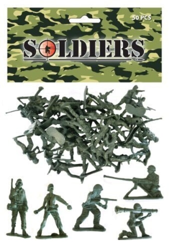 image 1 of Bag of 50 Traditional Green Plastic Toy Soldiers for Army Military War Games