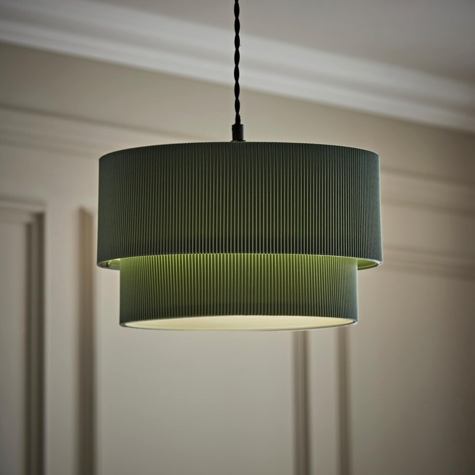 image 1 of ValueLights Mason Ruched Green Two Tier Ceiling Shade and Bulb