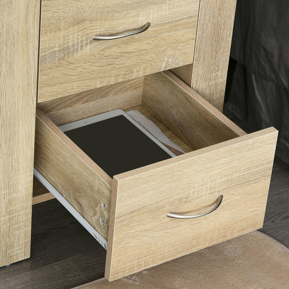 image 1 of HOMCOM 2 Drawer Boxy Bedside Table w/ Handles Elevated Base Oak Brown