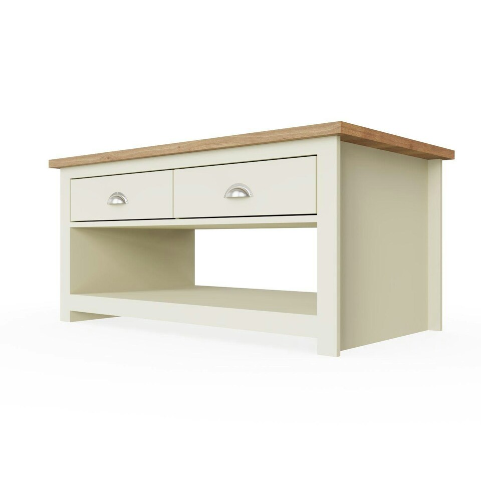 image 1 of Lisbon 2 Drawer Coffee Table Cream & Oak