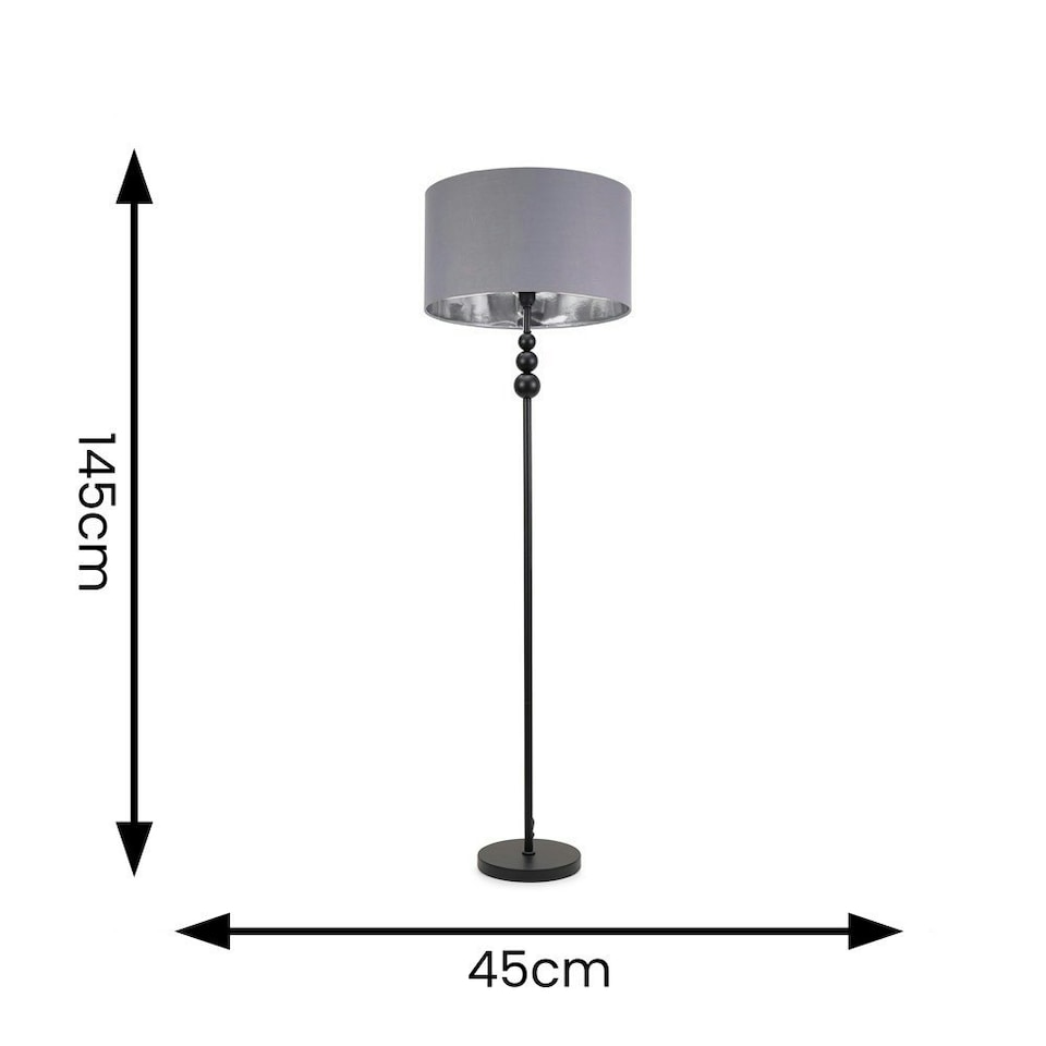 image 1 of ValueLights Marissa Grey and Metallic Chrome Shade with Black Stacked Ball Floor Lamp