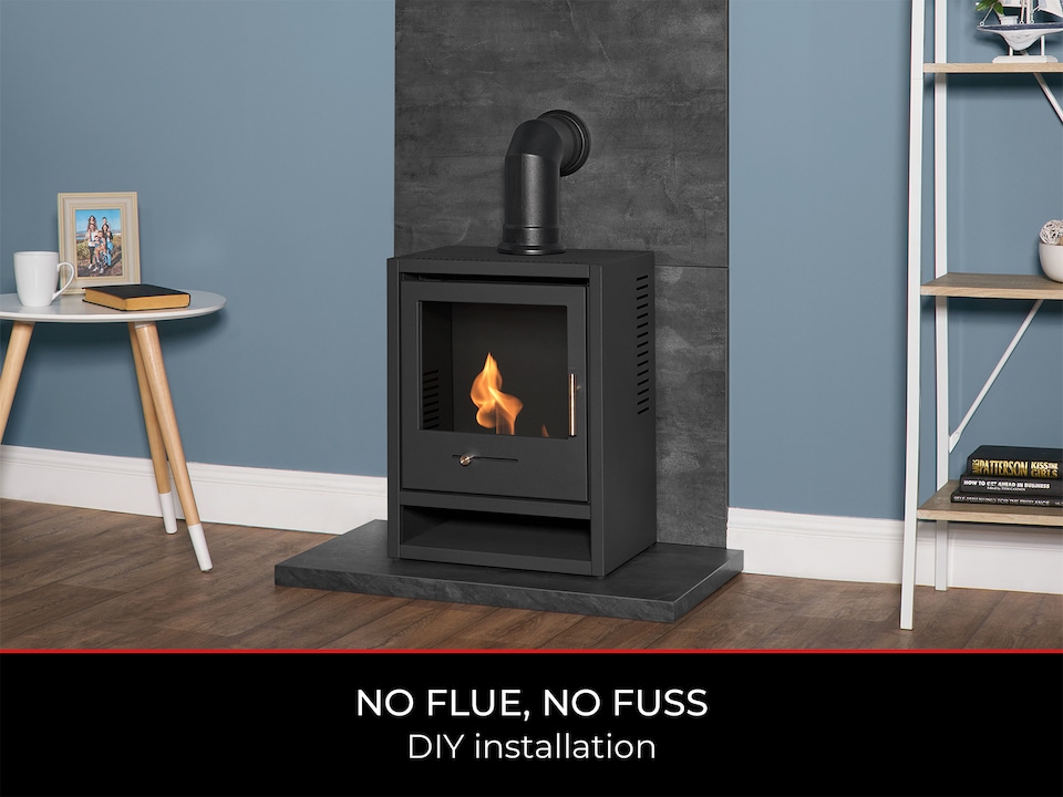 image 1 of OKO S1 Bio Ethanol Stove in Charcoal Grey with Angled Stove Pipe