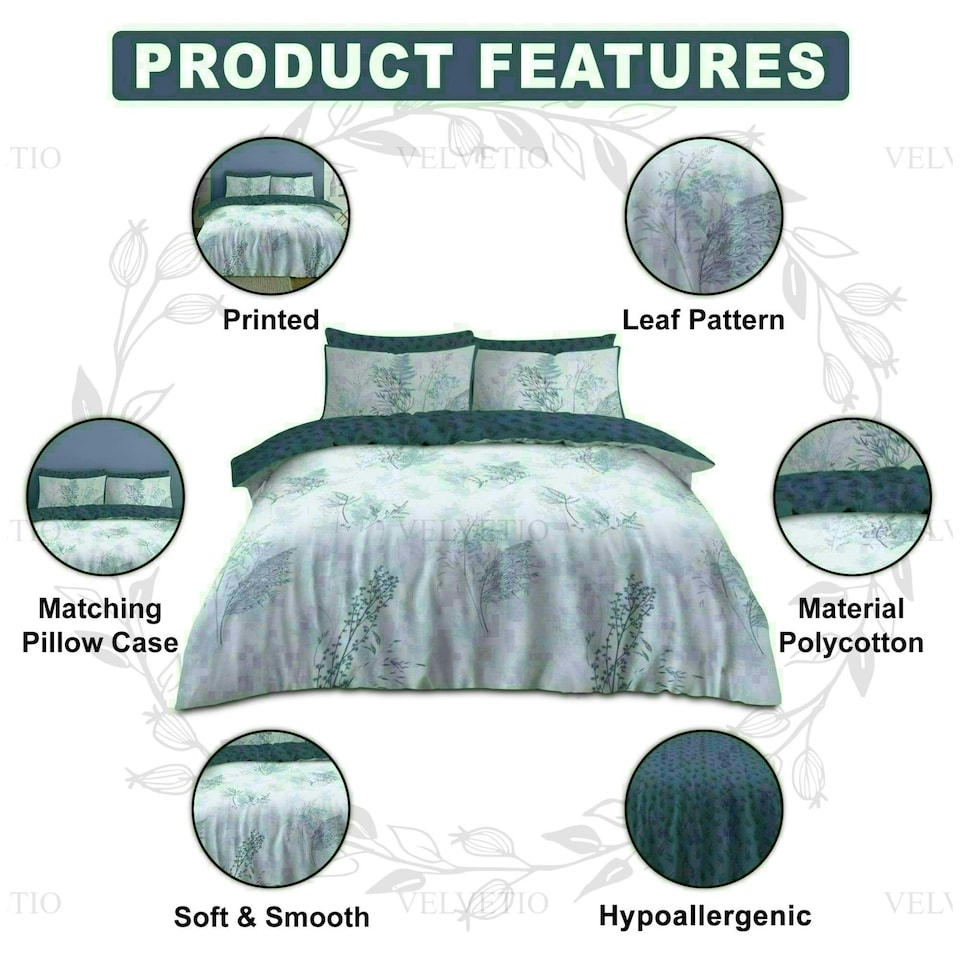 image 1 of Bluebell Floral Printed Duvet Cover Set Reversible Polycotton Beddings Grey | King