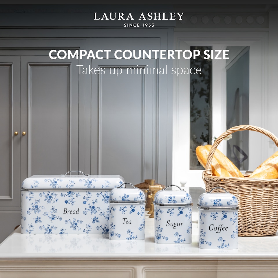 image 1 of VQ Laura Ashley Tea Coffee and Sugar Canisters Set of 3 Stainless Steel Tea