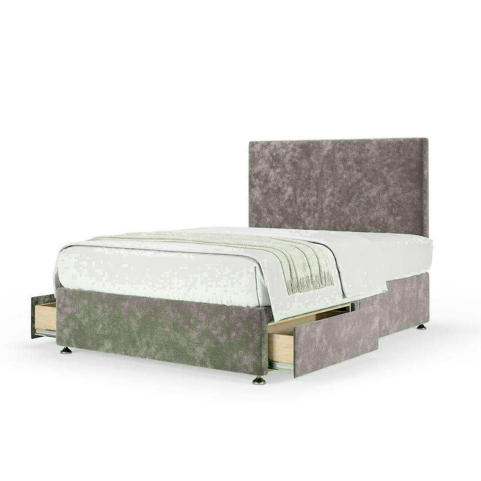 Silver Chenille 2 Drawer Divan Base and Valencia Headboard King Size